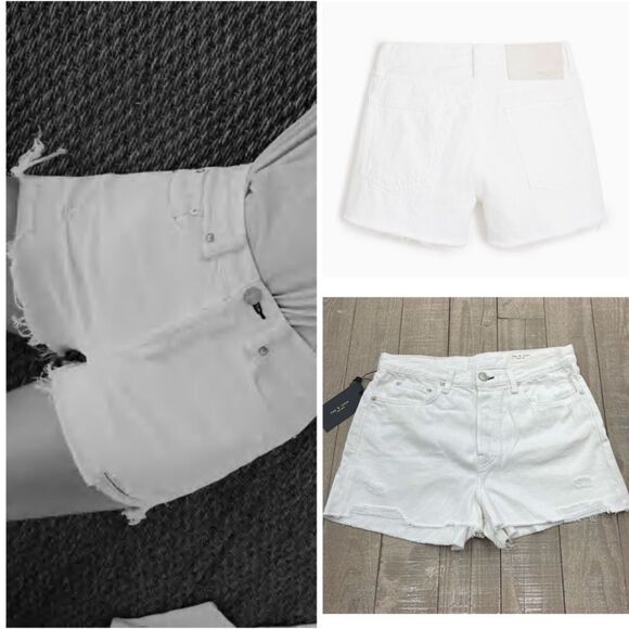 Rag & Bone Maya Distressed High-Rise Shorts In White - Picture 1 of 3